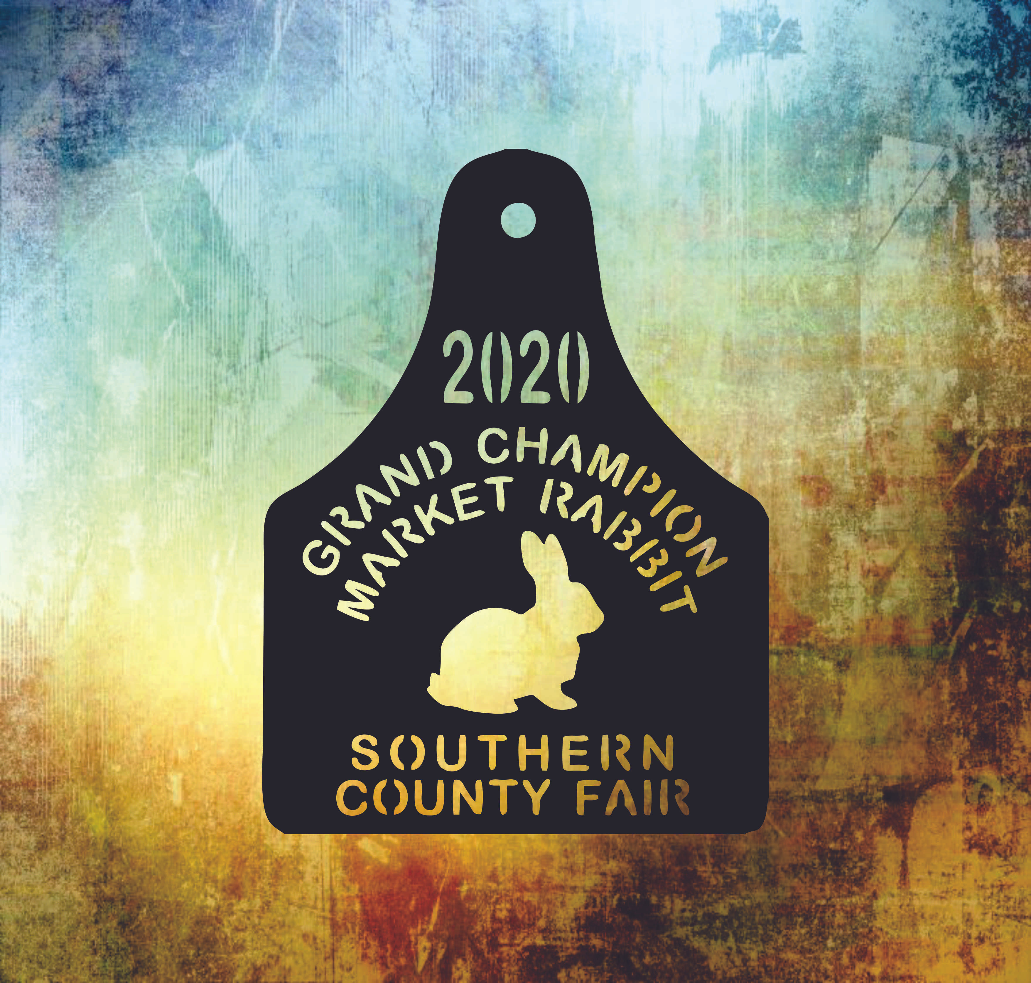 Rabbit ear tag metal plasma cut award/pen sign. Trophy/ribbon