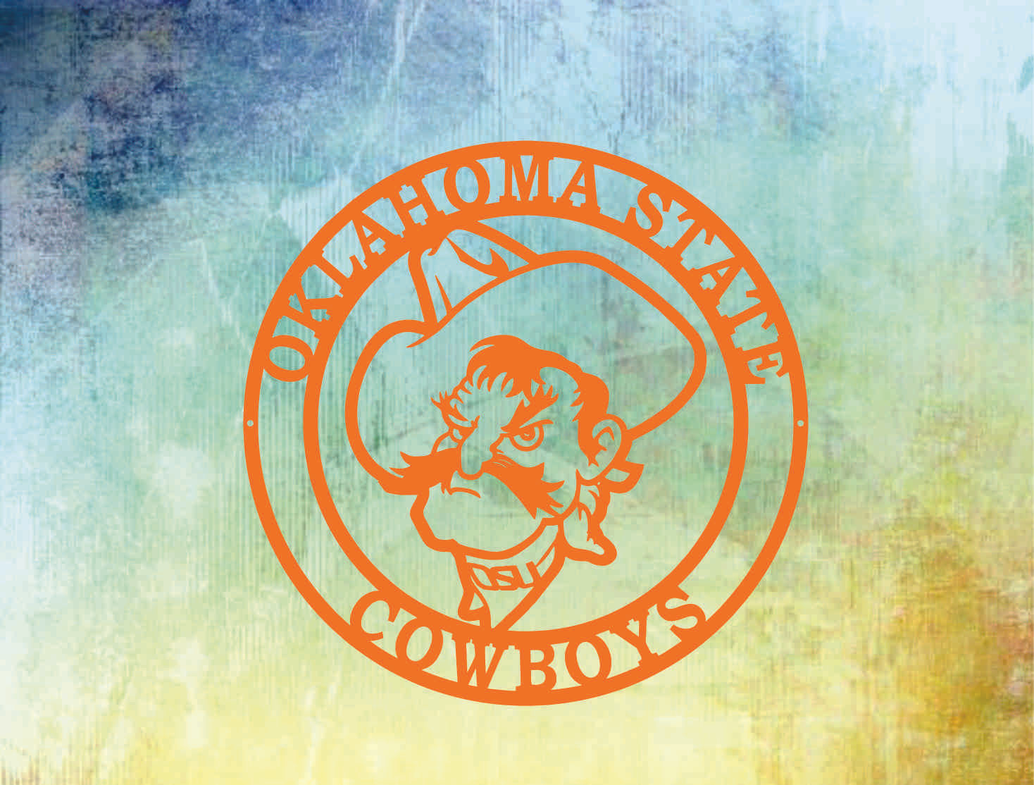 Round OSU Pistol Pete head. Oklahoma state university yard stake or flat