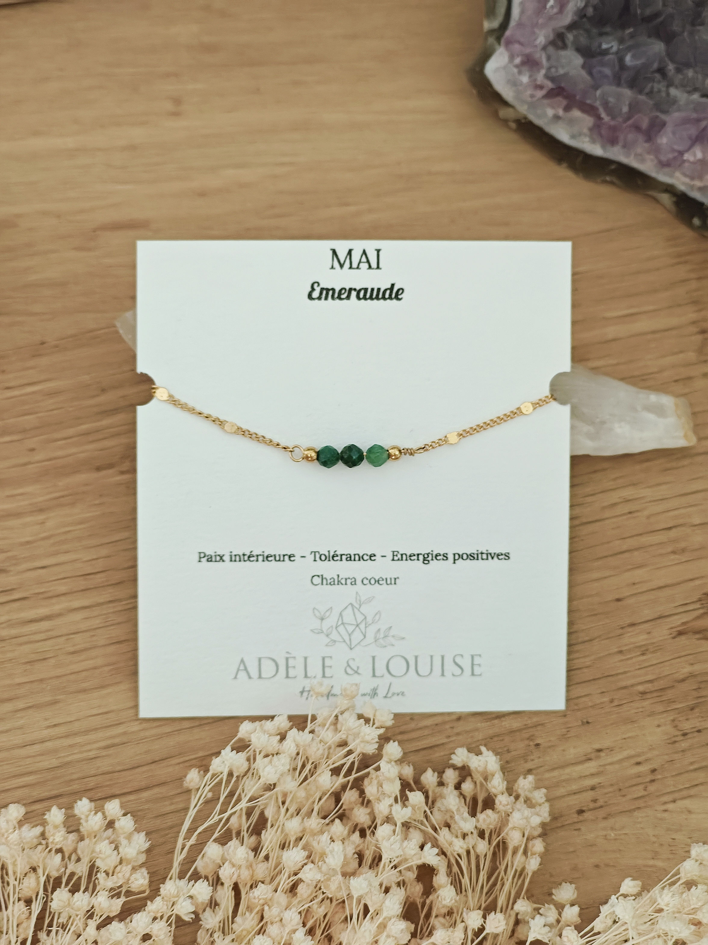 Bracelet émeraude pierre anniversaire mois de mai