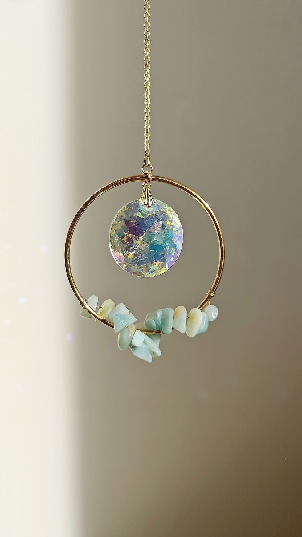 Miniature : Attrape soleil rosace et cristaux en amazonite naturelles