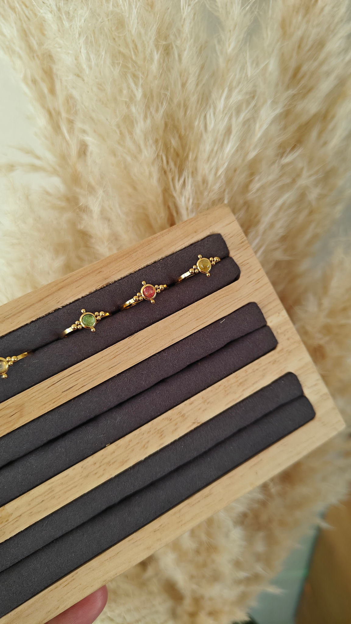 Bagues ultrafine tourmaline multicolore en acier inoxydable doré