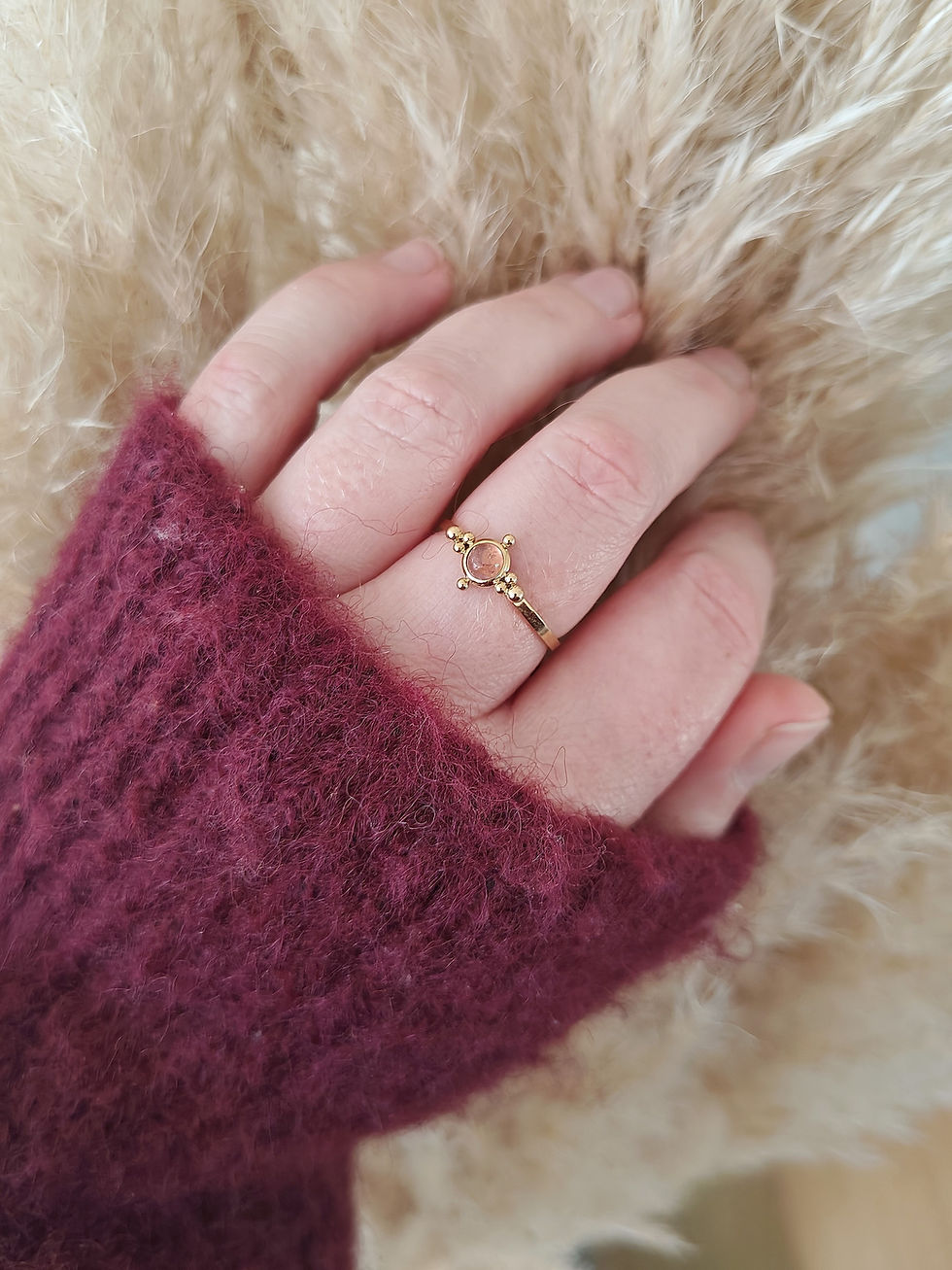 Bagues ultrafine tourmaline rose en acier inoxydable doré