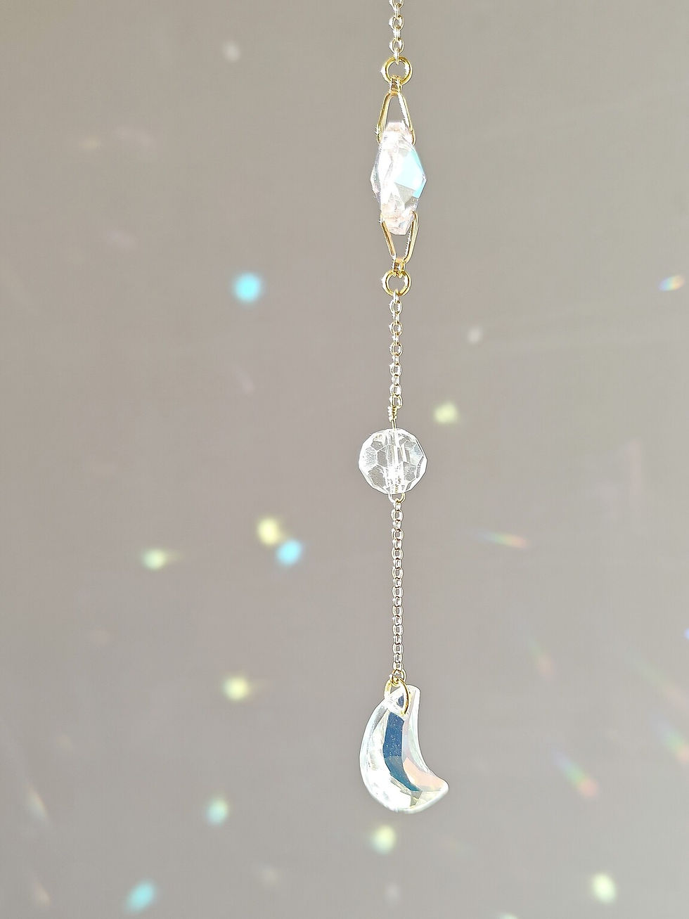 Miniature : Attrape soleil lune dorée et cristal arc-en-ciel