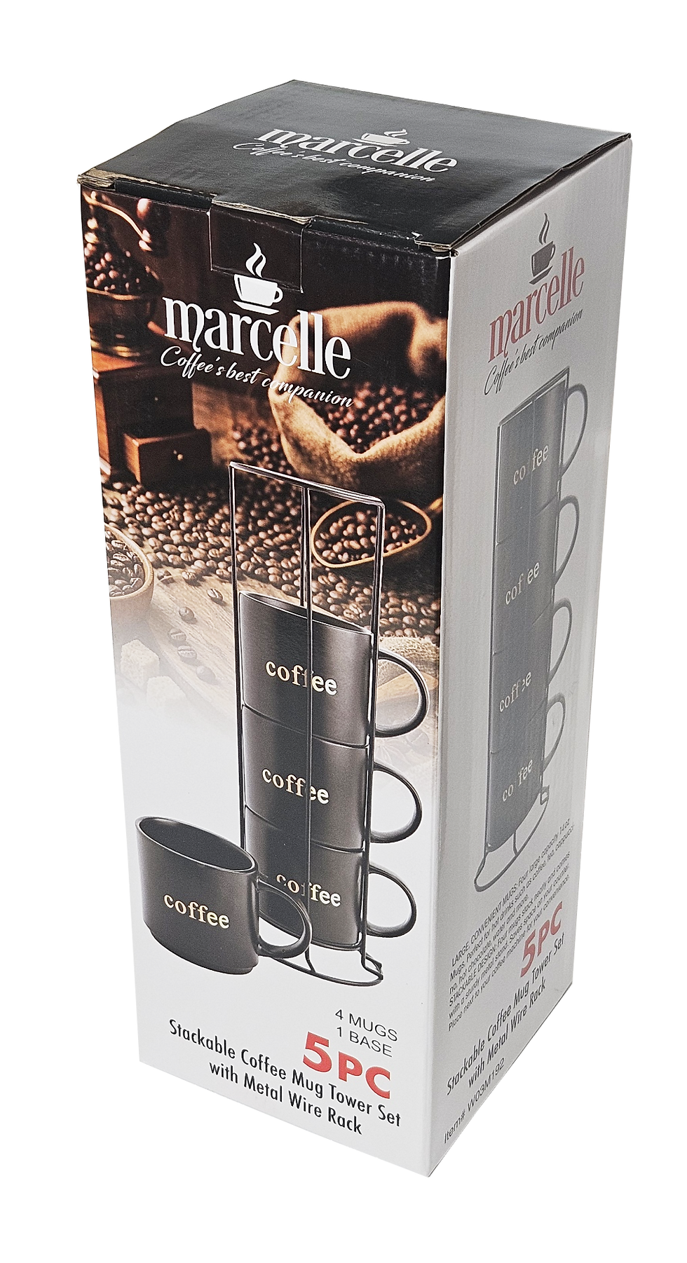 Thumbnail: Marcelle 5 Piece Matt Black Stackable Mug Set with Strong Black Stand, 14 oz