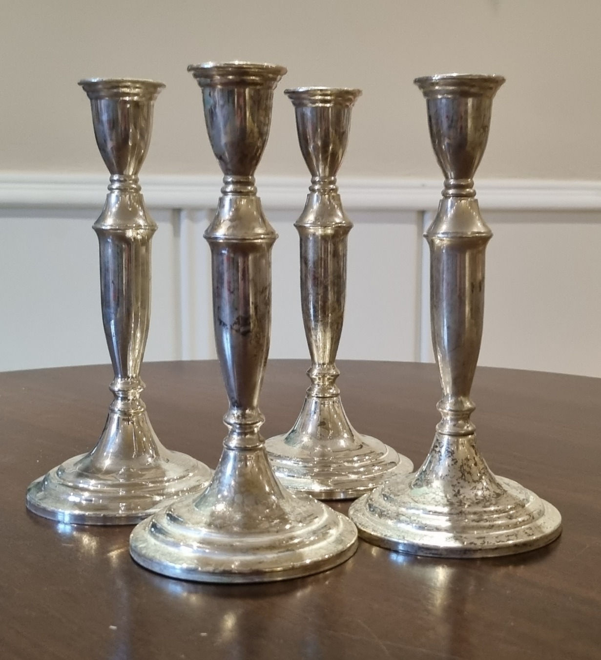 4 Stück Kerzenständer Silberoptik ca. 20cm