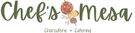 Chef's Mesa logo, green letters, skewer with salami, cheese and olive