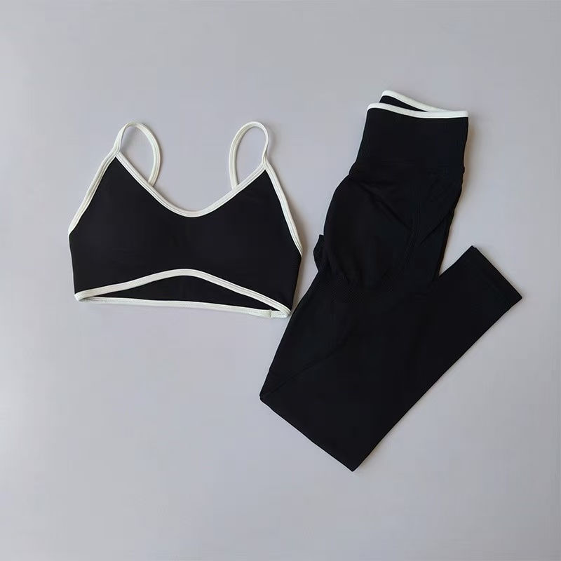 Thumbnail: Women's Fitness Suit, Strappy Contrast Color Patchwork Sports Shockproof Slimmin