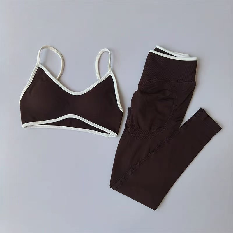 Thumbnail: Women's Fitness Suit, Strappy Contrast Color Patchwork Sports Shockproof Slimmin