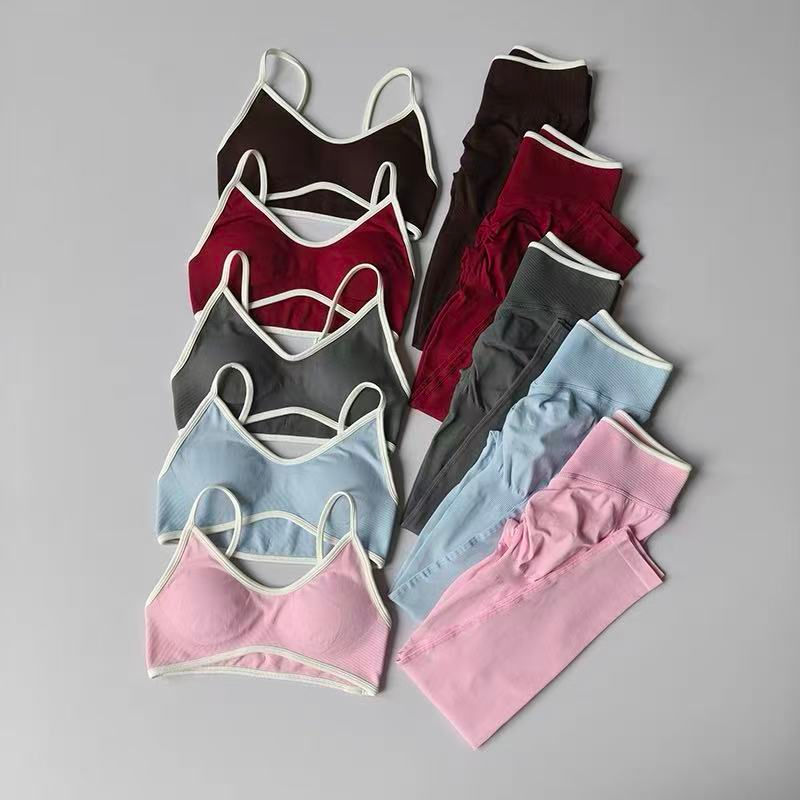 Thumbnail: Women's Fitness Suit, Strappy Contrast Color Patchwork Sports Shockproof Slimmin