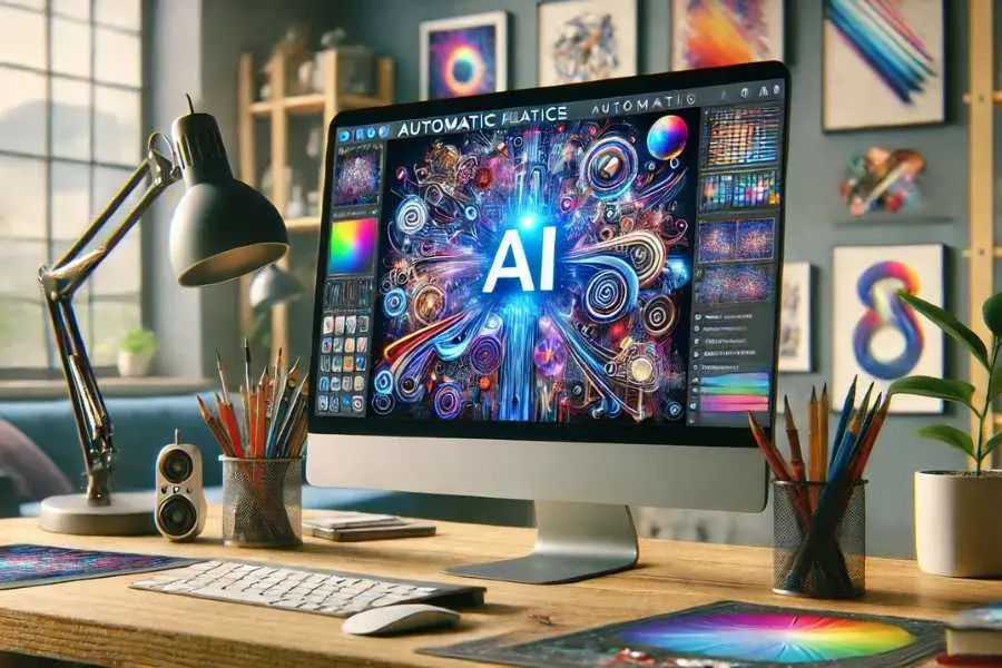 Computador mostrando una ilustración creada con IA en el proceso de diseño creativo.