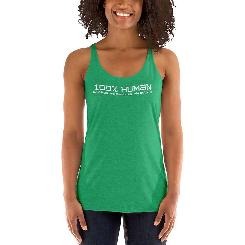 Thumbnail: Women's Racerback Tank - 1005 Human No GMOs white print