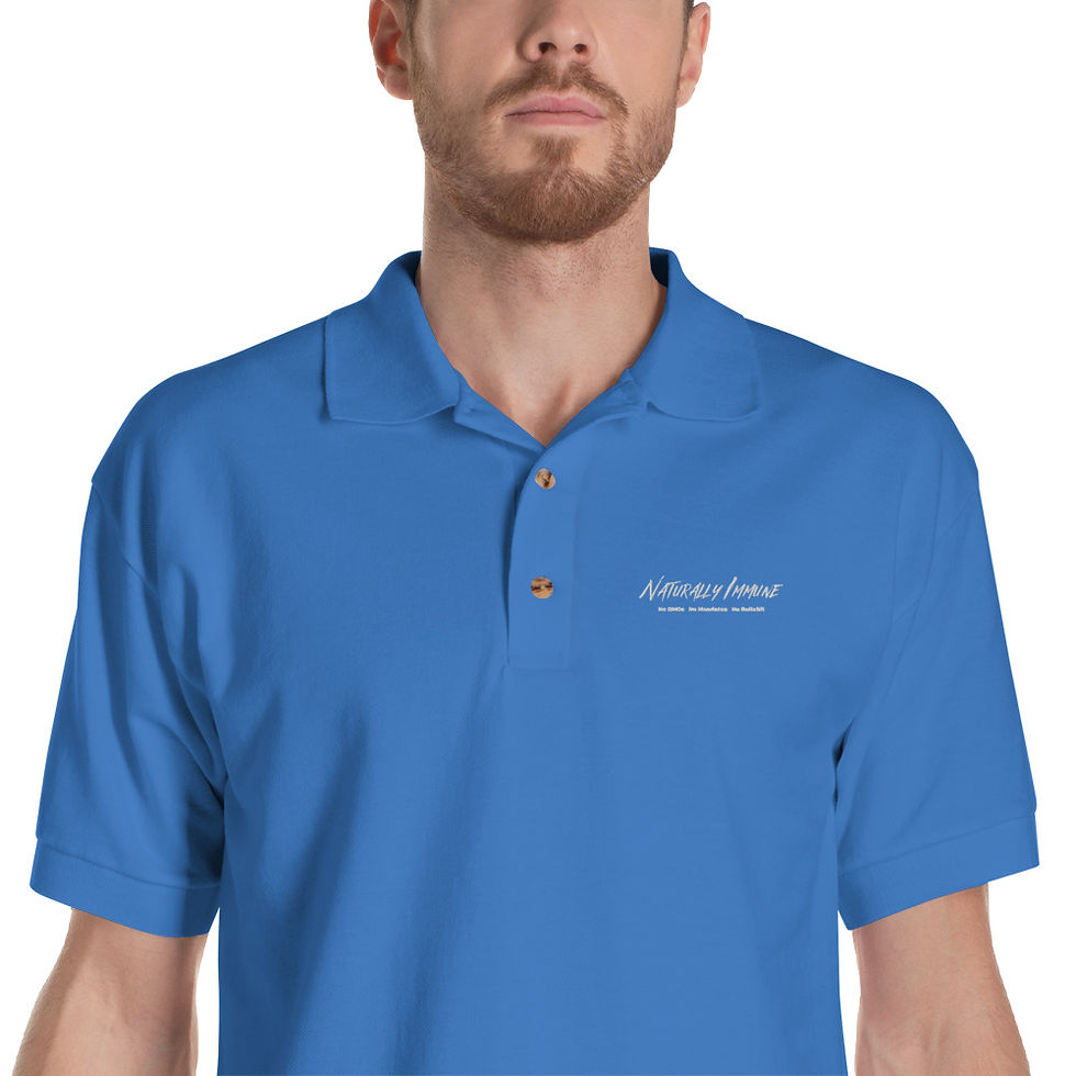Thumbnail: Embroidered Polo Shirt - Naturally Immune No GMO White Stitch