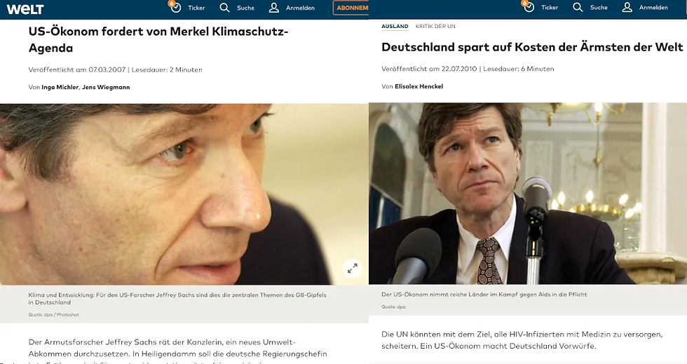 Welt: Amerikai közgazdász klímavédelmi programot követel Merkeltől (2007), Welt: Németország a világ legszegényebbjeinek rovására takarékoskodik (2010)