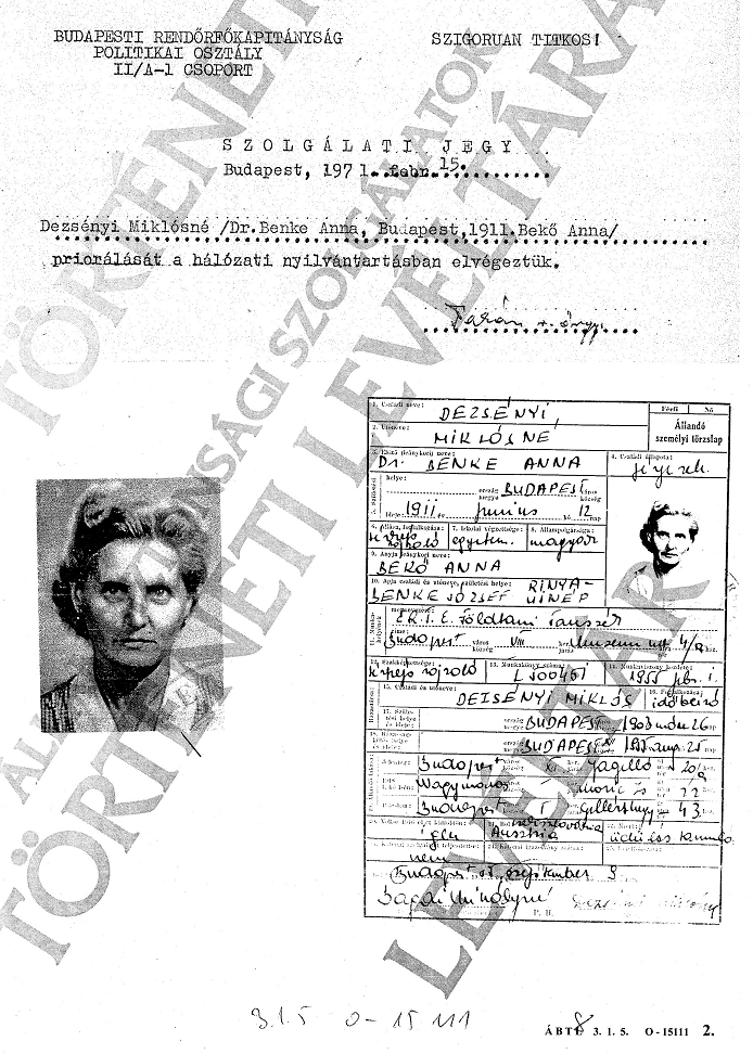 Benke Anna az állambiztonsági szolgálatok aktájában