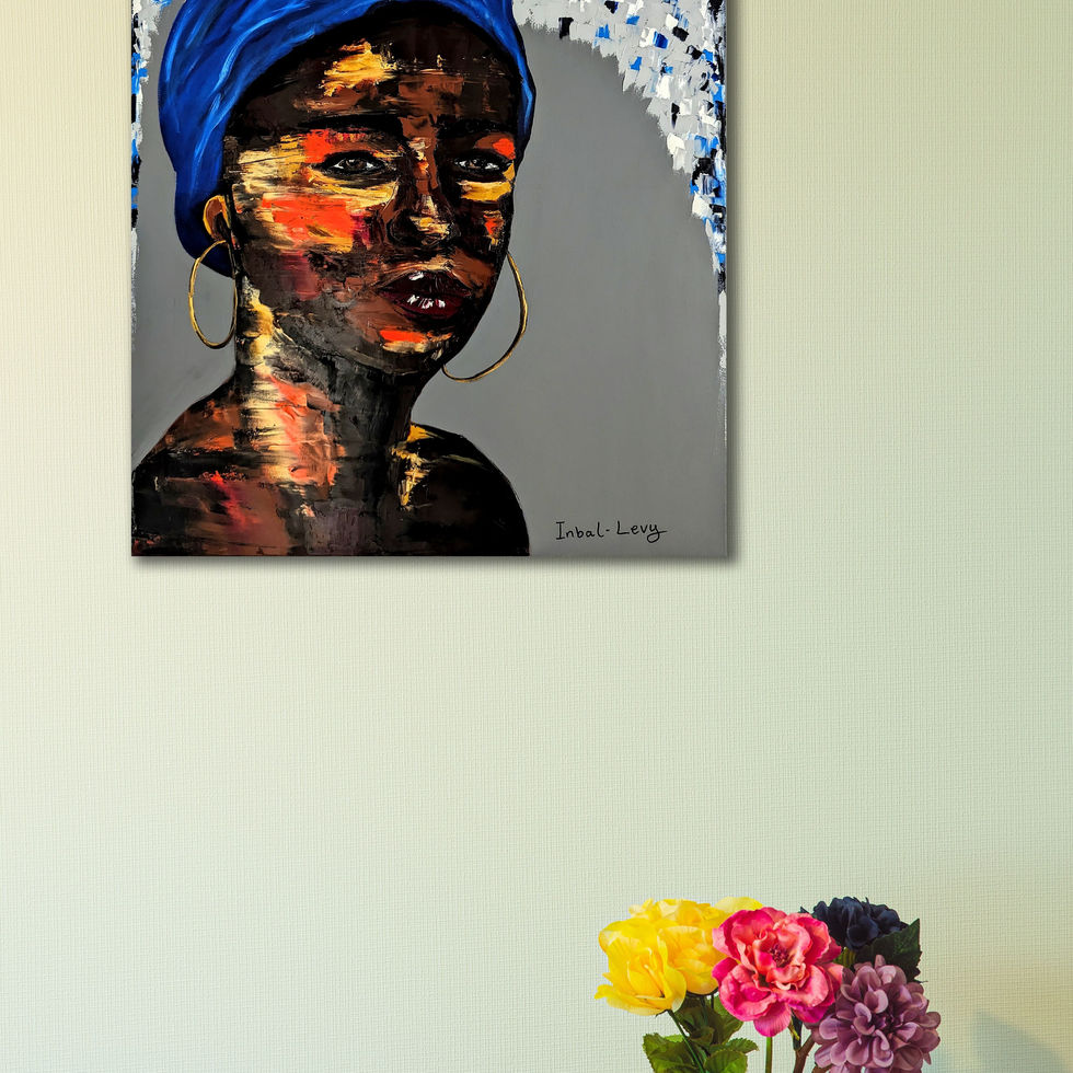 ציור של ענבל לוי ArtByInbal ציור צבעוני ומלא חיים המתאר את הנשמה השמחה של אישה אפריקאית.