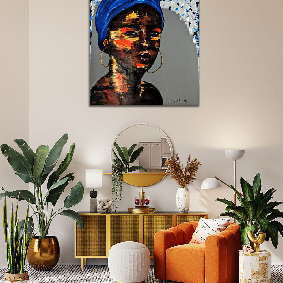 ציור של ענבל לוי ArtByInbal ציור צבעוני ומלא חיים המתאר את הנשמה השמחה של אישה אפריקאית.