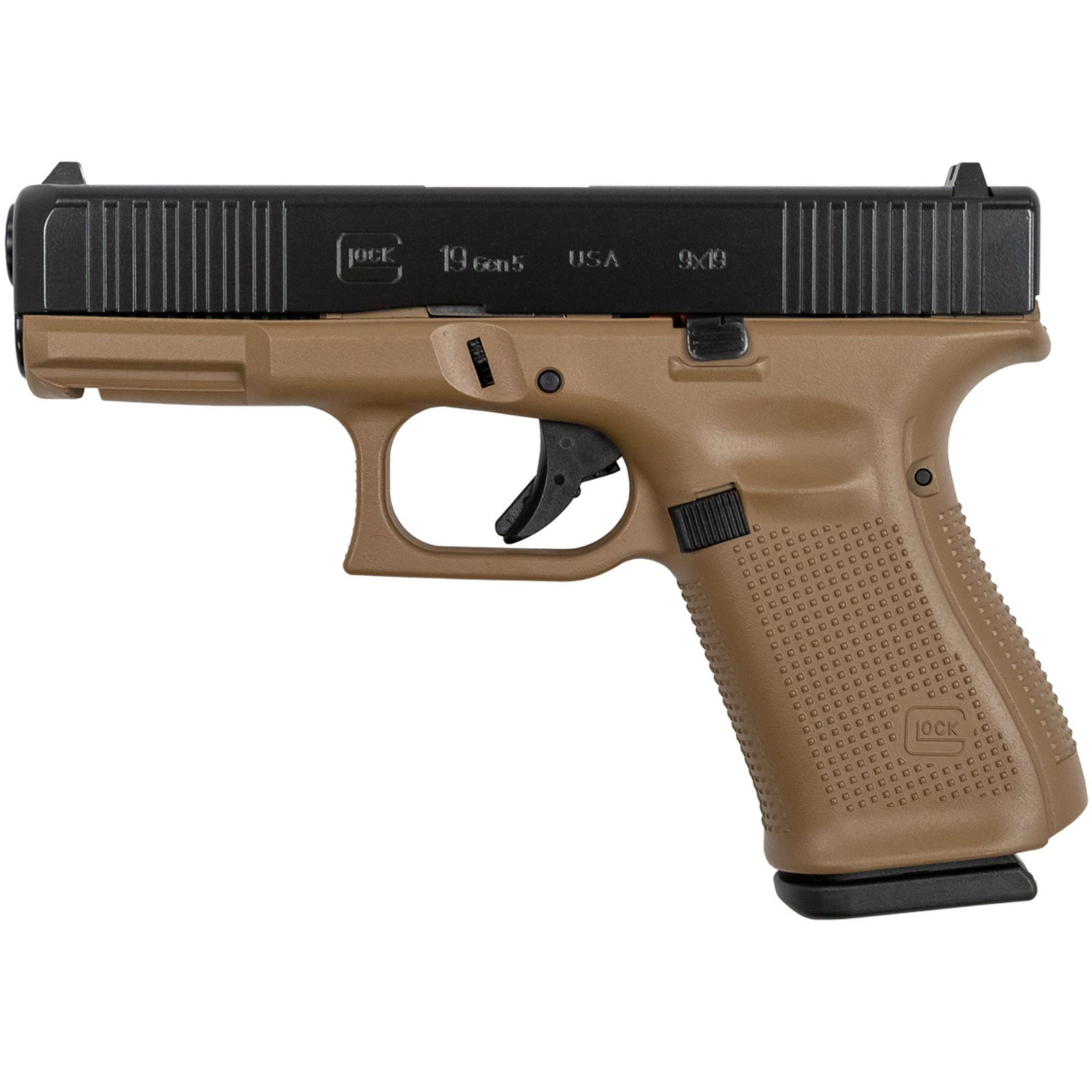 GLOCK 19 9MM GEN5 APOLLO CUSTOMS FDE/BLACK. CASH DISCOUNT PRICE - $641.69