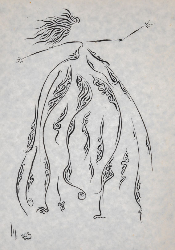 Doodled image of woman in ball gown