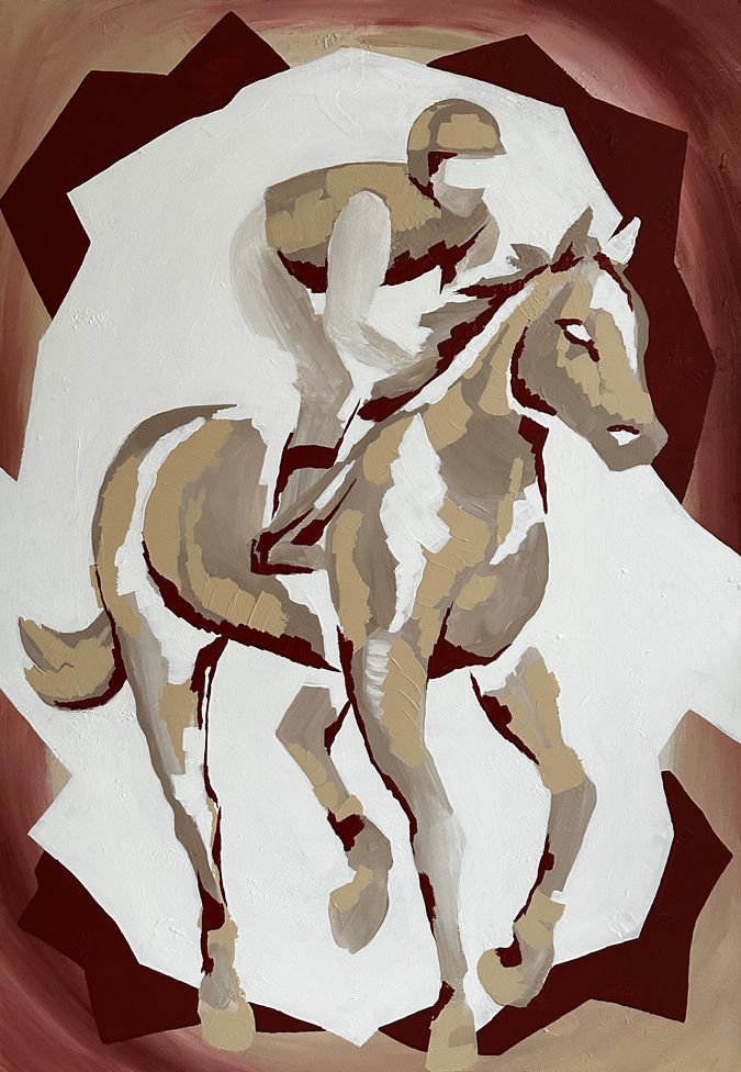 Jockey, Pferderennen, Pferd, Pferdgemälde, Moderne Kunst, Abstrakte Kunst, Interiordesign, Inneneinrichtung, Design, Kunstsammlung, Kunstsammler