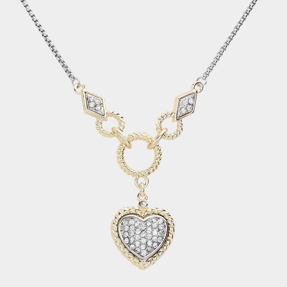 Noelle Two Tone Paved Heart Pendant