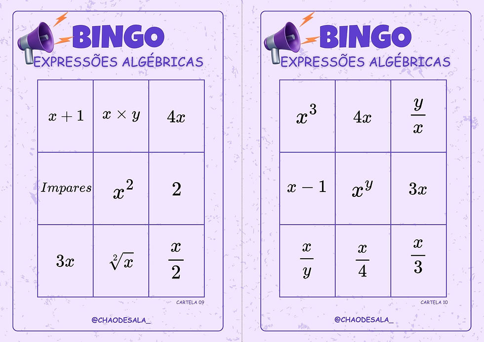 Miniatura: Bingo de expressões algébricas