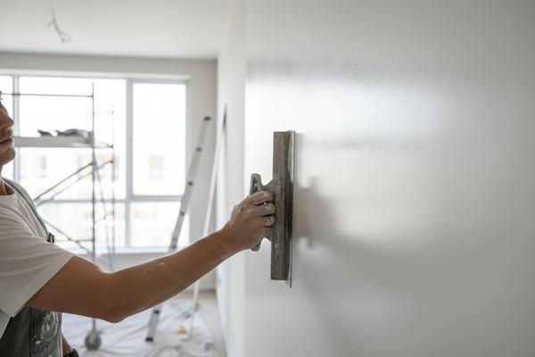 White set plaster preparation on an internal wall