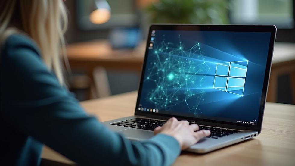 Close-up view of a person presenting a software demo on a laptop
