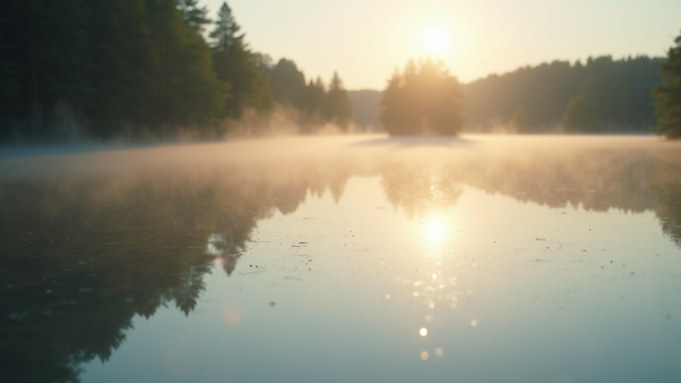 Close-up view of a calm lake reflecting soft morning light