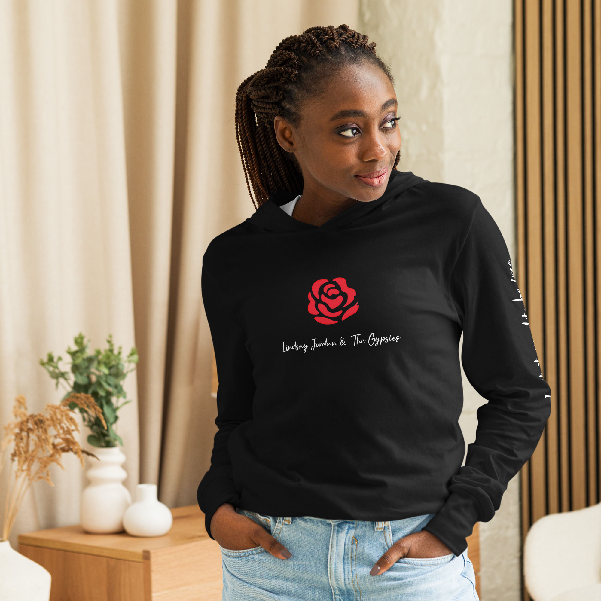 Red Rose Song Lyric Unisex Hooded Long Sleeve Tee