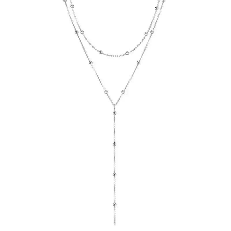 Thumbnail: LATS Gold Color Double Layered Long Tassel Chain Necklaces for Women Simple Meta