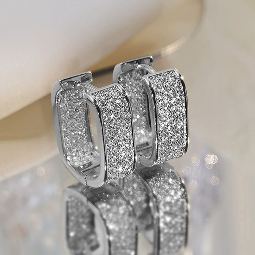 Thumbnail: Huitan Korean Fashion Paved CZ Hoop Earrings for Women Metal Silver Color/Gold C
