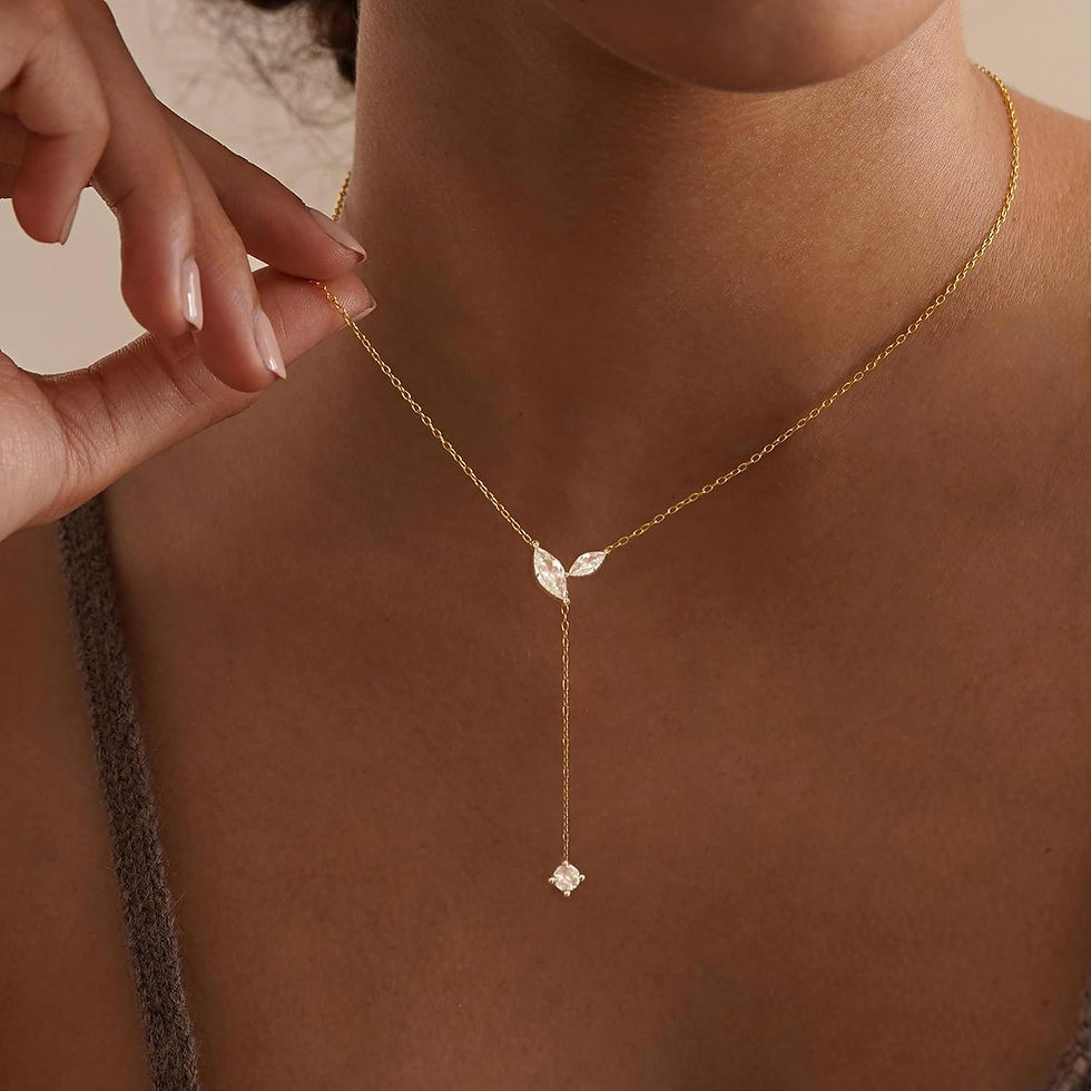Thumbnail: Long Gold Necklace for Women - Dainty Lariat Necklace 14K Gold CZ Y Shaped Teard