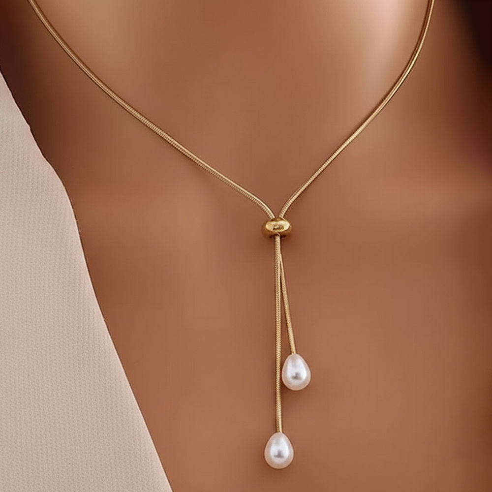 Gold Color Stainless Steel Lariat Y Necklace For Women Adjustable Snake Chain Te