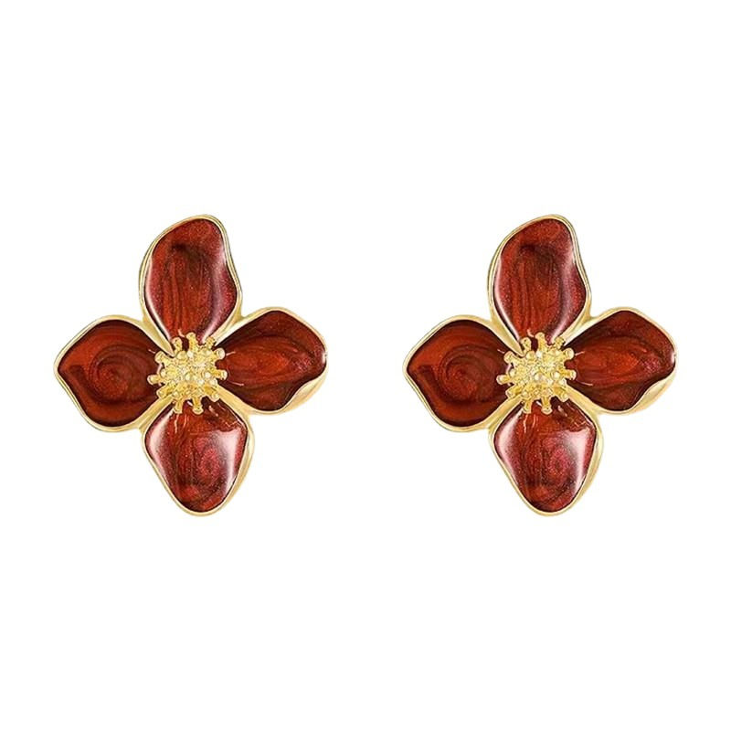Thumbnail: Fashion Korean Women Retro Drip Glaze Red Flower Earrings Women for Delicate Ear