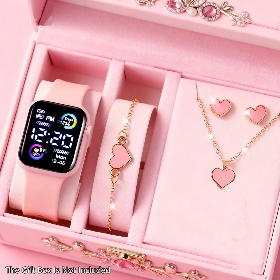 Thumbnail: 6-piece set of fashion electronic watch necklace earrings ring set for teenagers