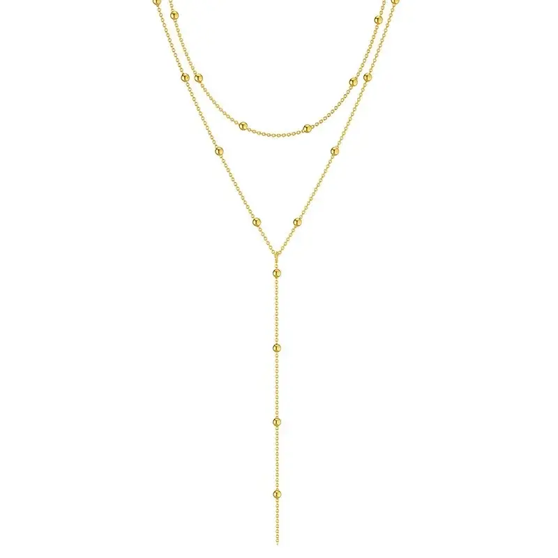Thumbnail: LATS Gold Color Double Layered Long Tassel Chain Necklaces for Women Simple Meta