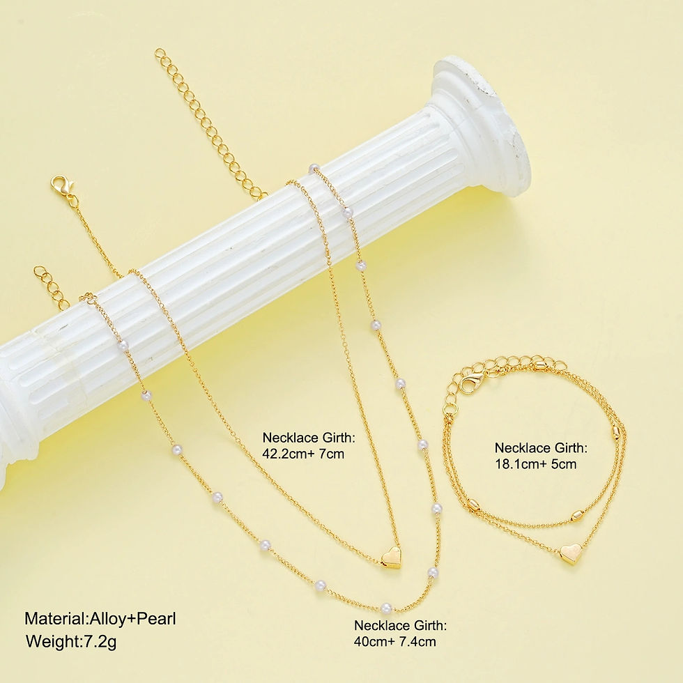 Thumbnail: Fashion Imitation Pearl Heart Jewelry Set For Women Gold Silver Color Round Bead
