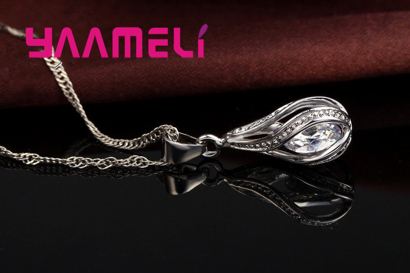 Thumbnail: Hot Water Drop CZ 925 Sterling Silver Plated Jewelry Set For Women Pendant Neckl