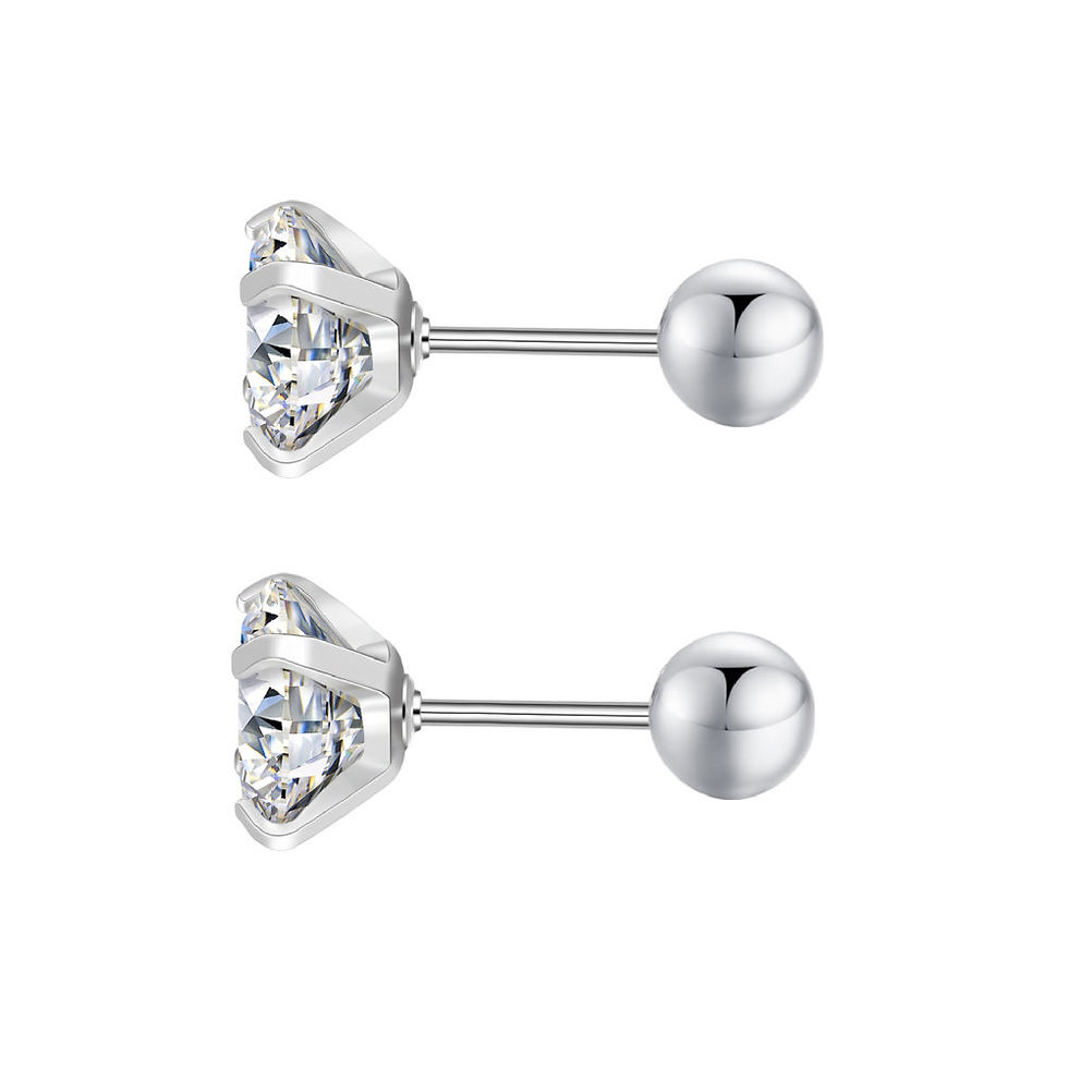 Thumbnail: XUBCHC Stainless Steel Round Cubic Zirconia Ear Piercing For Women Men CZ Shiny 