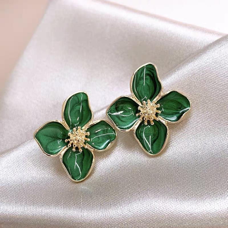 Thumbnail: Fashion Korean Women Retro Drip Glaze Red Flower Earrings Women for Delicate Ear