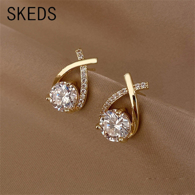 SKEDS Fashion Cross Stud Earrings For Women Korean Style Elegant Crystal Jewelry