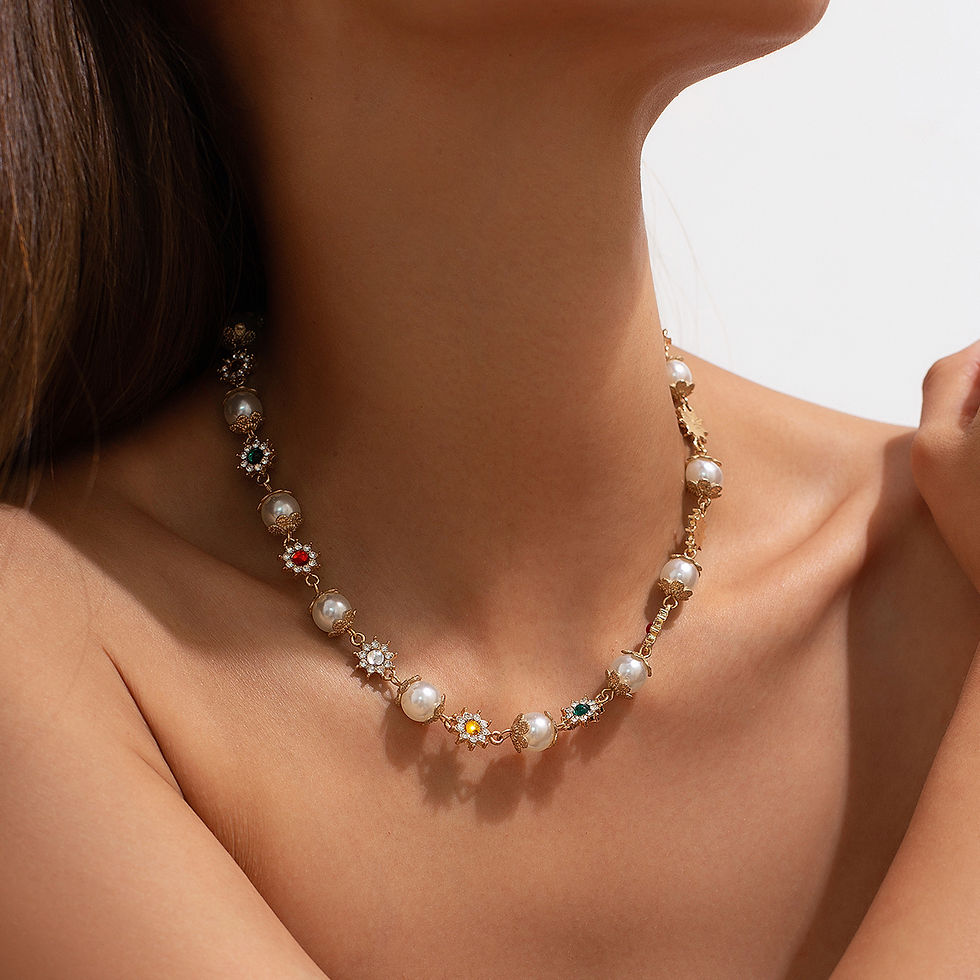 Thumbnail: Ingemark Luxury Rhinestone Imitation Pearl Beads Chain Necklace Women Wed Bridal