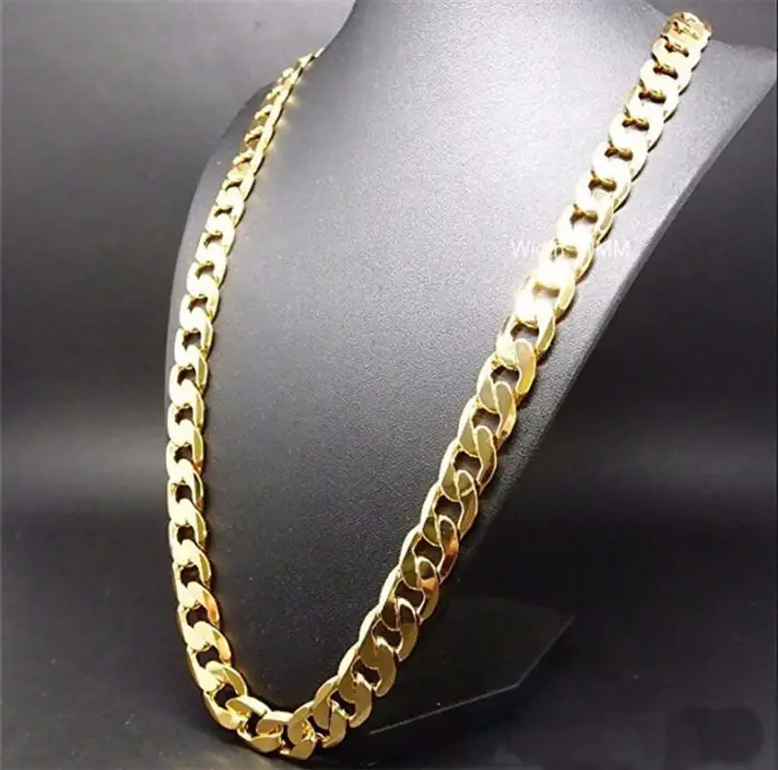 Thumbnail: Pure Gold Color Necklace Jewelry, 18K Gold 10mm Heavry Necklace For Men 20'',22'