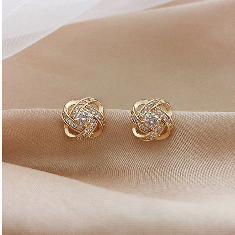 Thumbnail: Light Luxury Zircon Stud Earrings Simple Cross Hollow Geometric Earrings Wedding