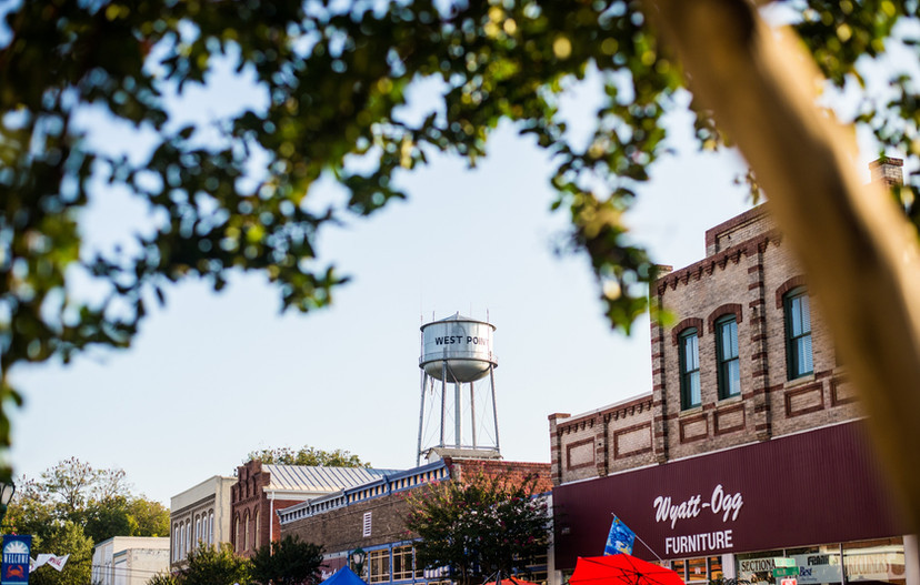 water tower in downtown setting