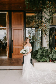 Tropical bridal portrait with off the shoulder gown in West Palm Beach Florida wedding