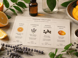 THC, CBD и терпены простыми словами: образовательная обложка для статьи о меню каннабис-шопа, составе продукта и осознанном выборе на Пхукете.