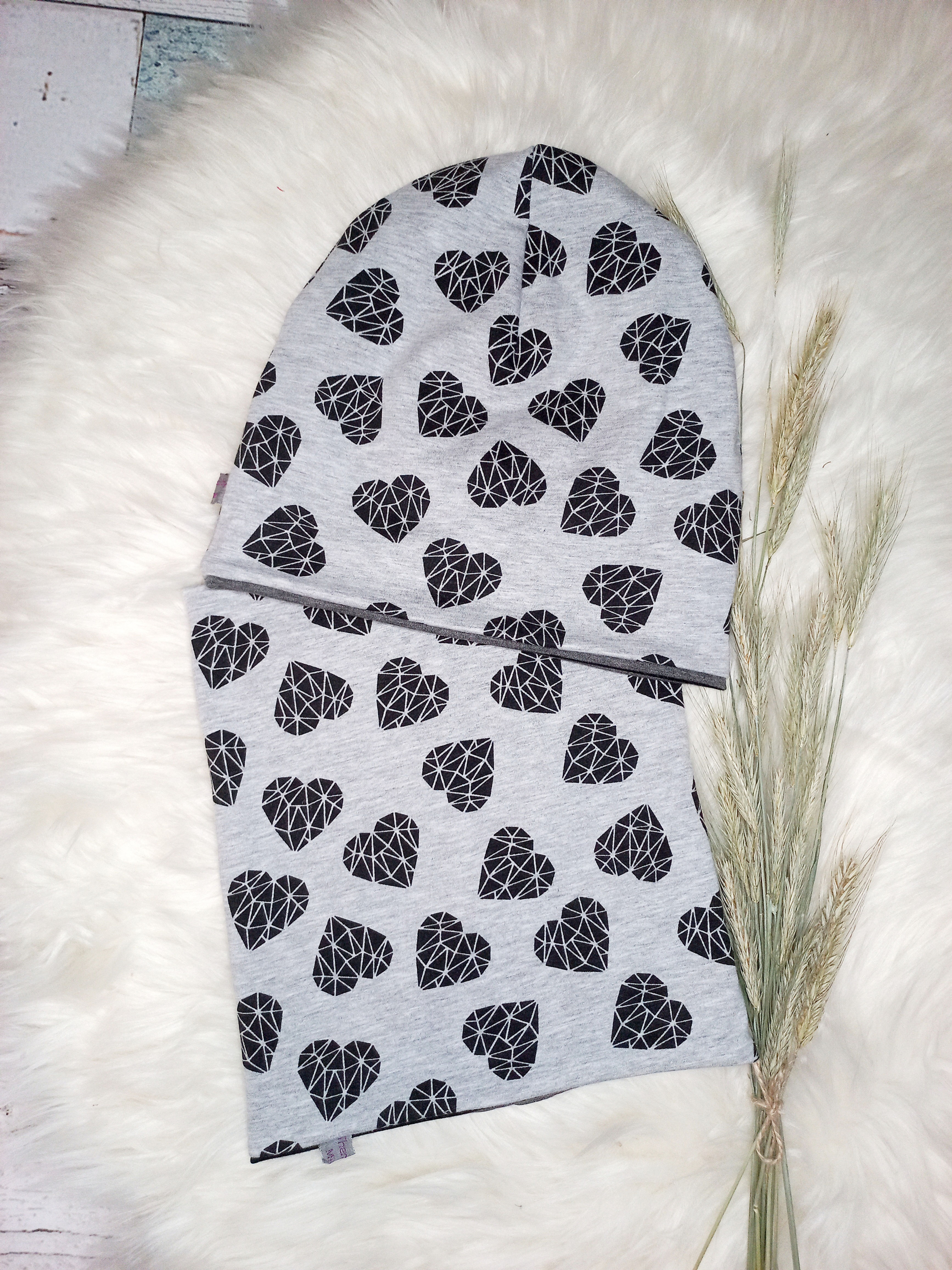 Beanie und Loop Herz grau