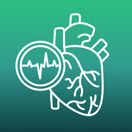 Line art icon of a heart with ECG pulse – representing cardiology and heart care.