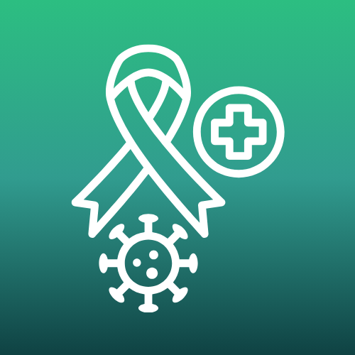 Ribbon and virus icon – symbolizing oncology and cancer treatment.